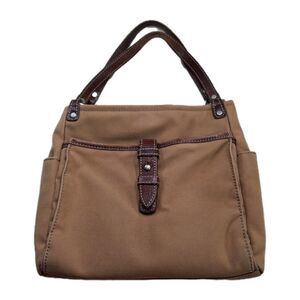 Vtg Fossil The Original Premium Bag N .054 Tan Canvas Brown Leather Trim Preppy